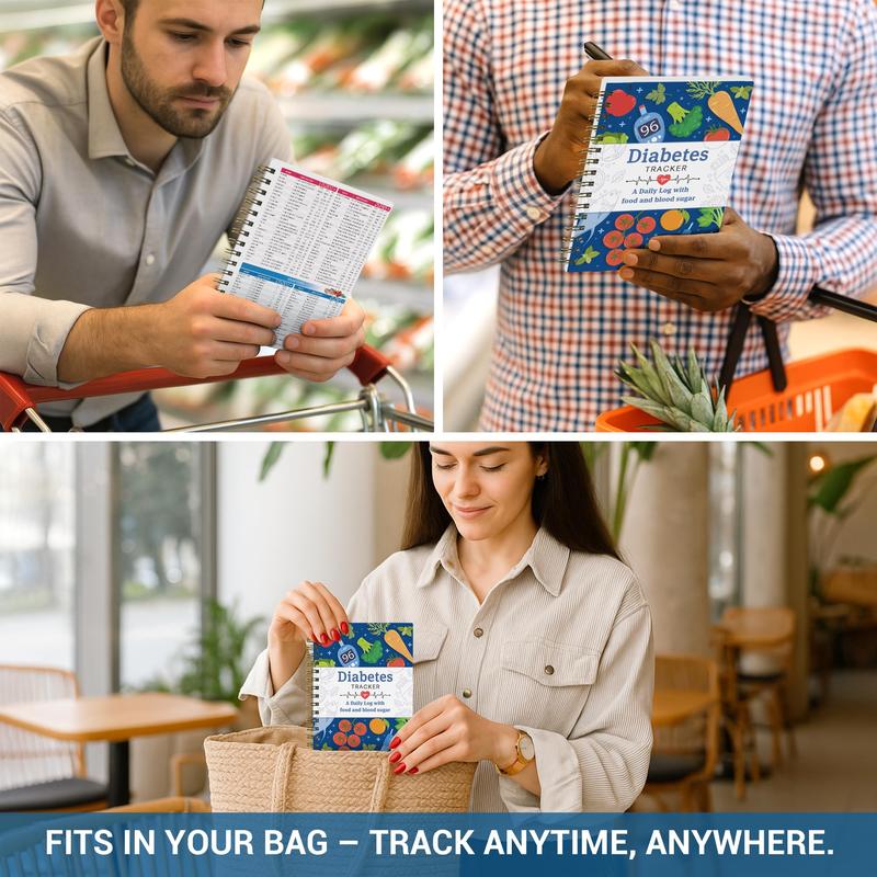 📋 3 Pcs Diabetes Food List & Meal Planner - Low GI Foods, Calories, Glycemic Index, and Vitamin Chart Recipes Nutrition Guide for Type 1 & 2 diabetes management Workbook